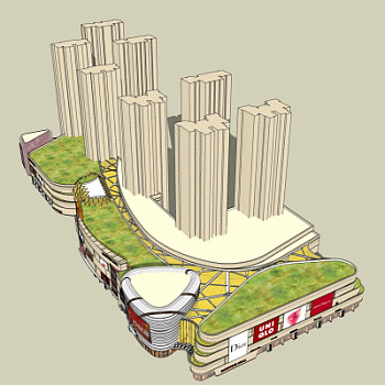 现代商业街鸟瞰规划su模型