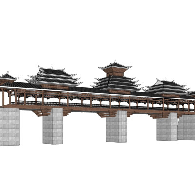 中式桥楼su模型