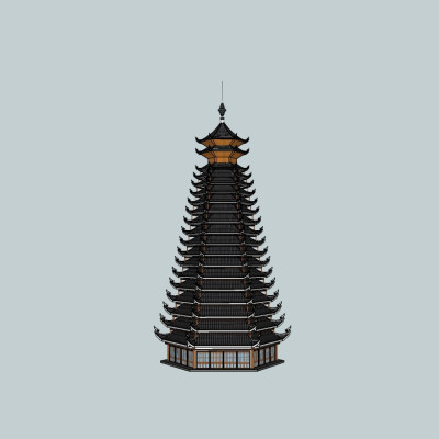 中式古建高塔su模型