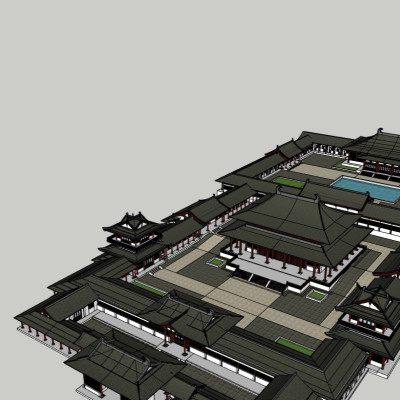 中式寺庙鸟瞰规划su模型