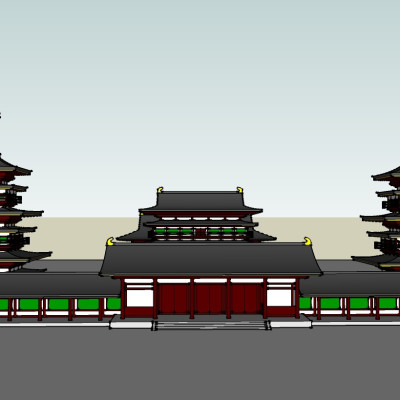 中式古庙su模型