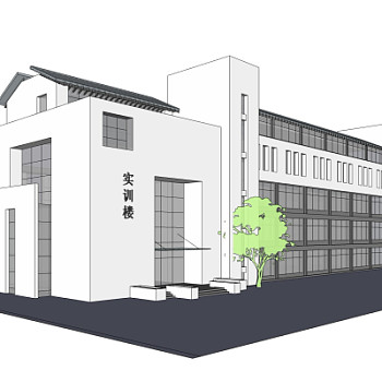 新中式实训楼su模型