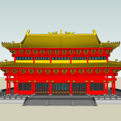 中式藏经阁建筑su模型