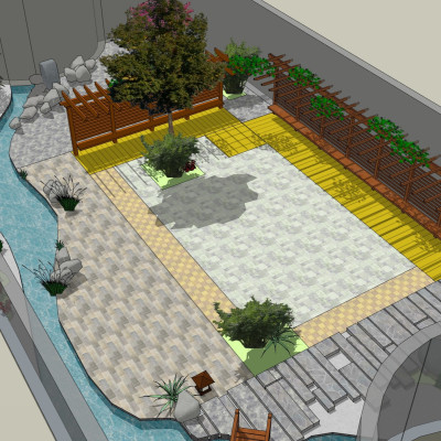 现代庭院花园景观su模型
