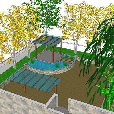 现代庭院花园景观su模型
