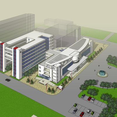 现代医院鸟瞰规划su模型