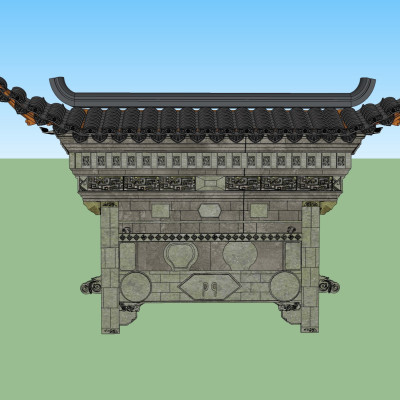 中式门罩建筑构件su模型