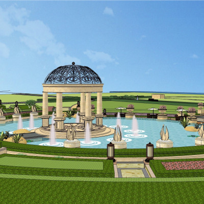 欧式公园景观池su模型