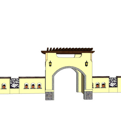 中式围墙景观墙su模型