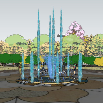 现代公园喷泉su模型