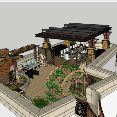 日式阳台花园su模型
