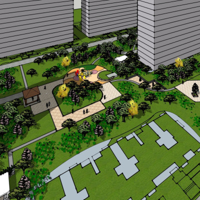 现代公园景观鸟瞰规划3d模型
