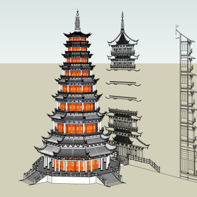 中式古塔su模型