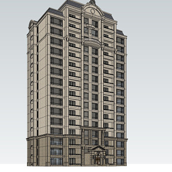 新古典高层公寓楼su模型