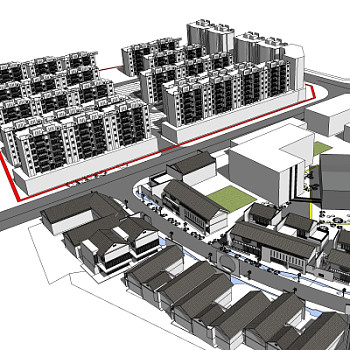 新中式沿街商业建筑su模型