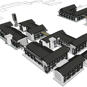 新中式沿街商业建筑su模型