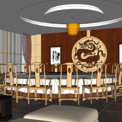新中式餐厅su模型