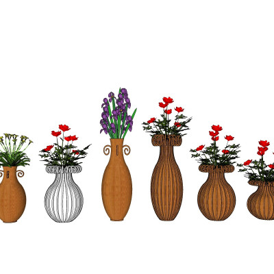 欧式花瓶花卉su模型