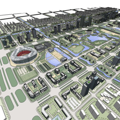 现代城市全景su模型