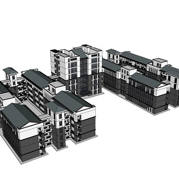 新中式建筑外观su模型