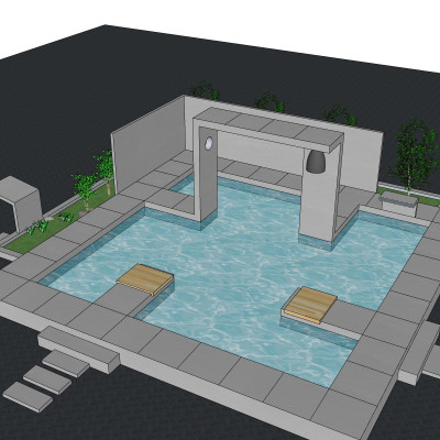 现代庭院游泳池su模型