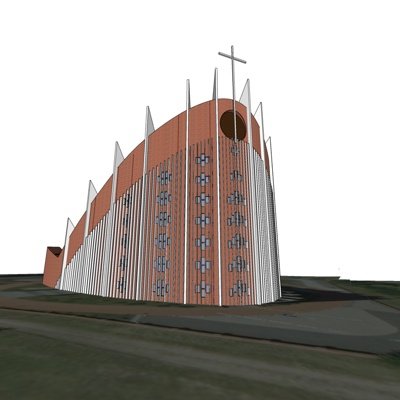 现代教堂外观su模型