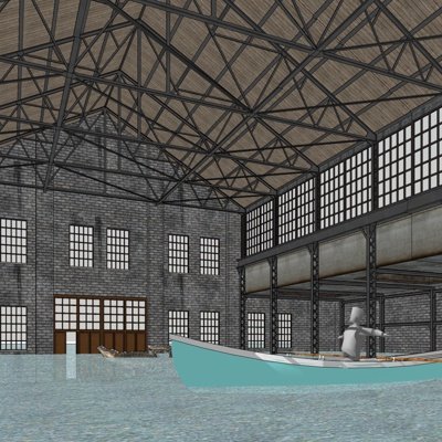 工业风泳池su模型