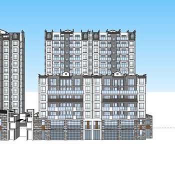 新中式商住综合楼su模型