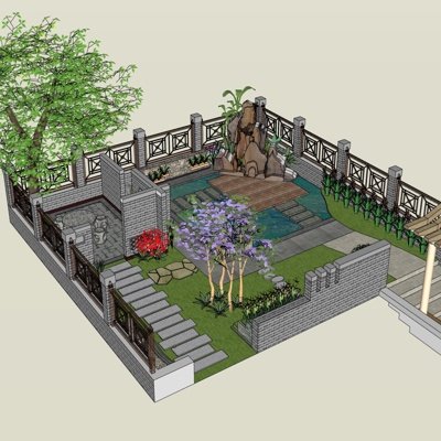 中式庭院景观su模型