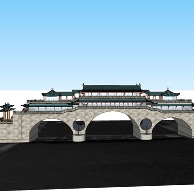 中式城楼su模型