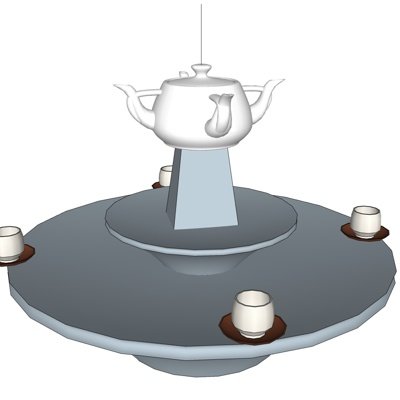 中式茶壶喷泉小品su模型