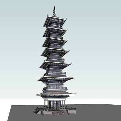 中式古建塔楼su模型