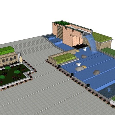 现代景观池su模型