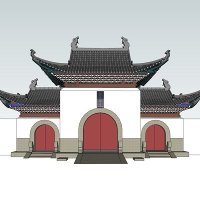 中式寺庙门头su模型