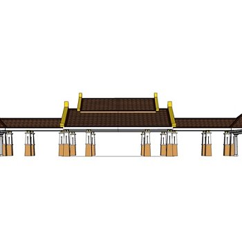 中式长廊su模型