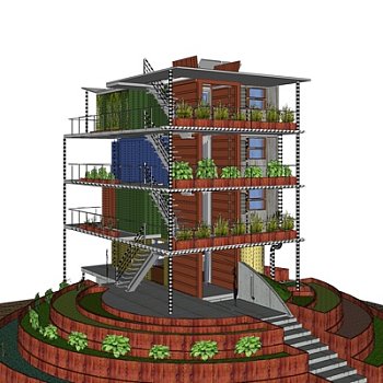 工业风集装箱公寓楼su模型
