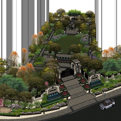新中式园林景观su模型