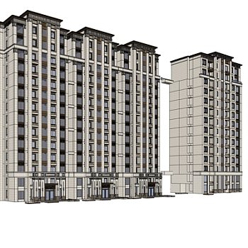 新古典高层公寓楼su模型