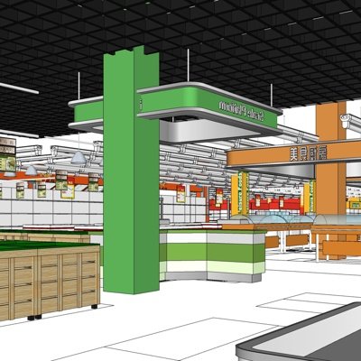 现代超市商场su模型