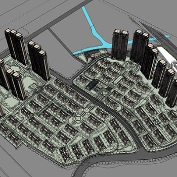 现代公寓楼规划su模型