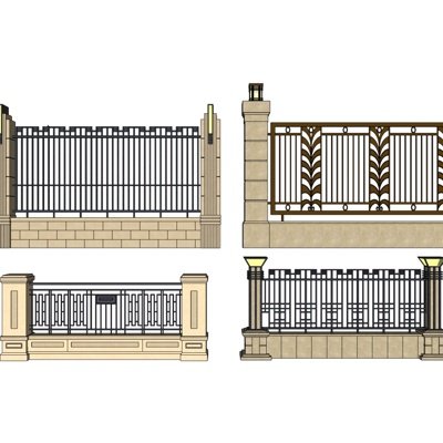 新古典铁艺围墙护栏su模型