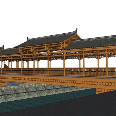 中式长廊su模型