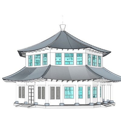 新中式楼阁su模型