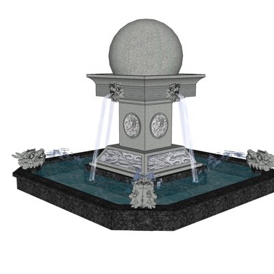 中式喷泉小品su模型