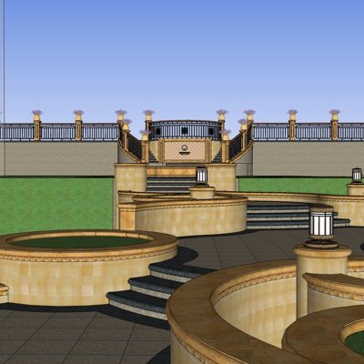 新古典景观墙su模型