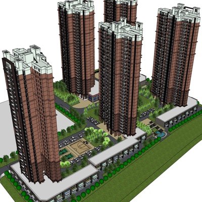 中式高层住宅规划su模型