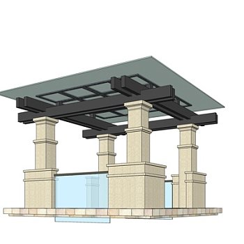 中式廊架凉亭su模型