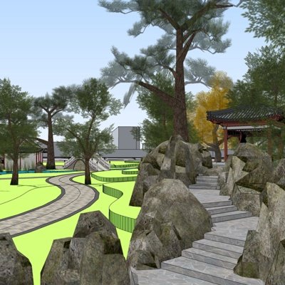 中式公园景观su模型