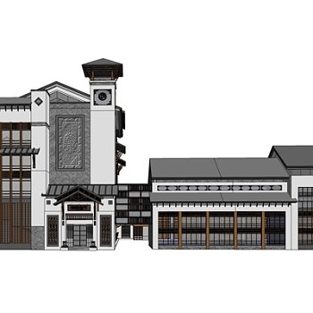 新中式沿街商业建筑su模型