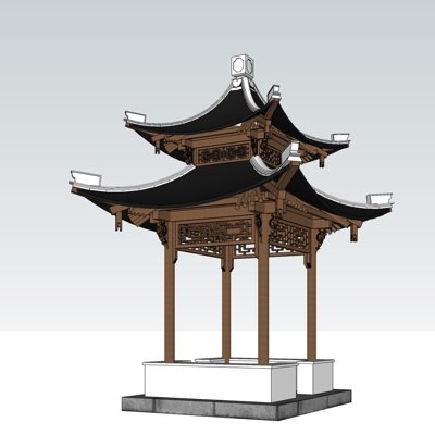 中式廊架凉亭su模型